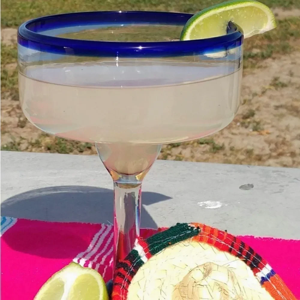 Margarita Glass 12 Ounce Hand Blown Bubble Mexican Heavy Bar Ware Set 3 Green